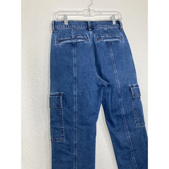 Madewell Jeans Womens 27 Blue 90s Straight Cargo High Rise Utility Denim Pockets - Picture 15 of 16